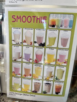 Smoothie menu