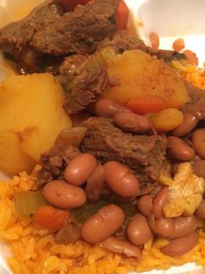 Stewed steak & potatoes w/ rice & beans!