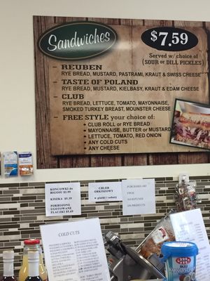 Sandwich menu