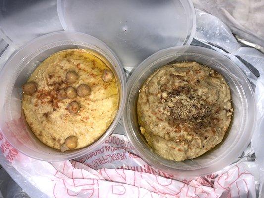 Homemade hummus and baba ganoush with pita. Yummy!