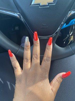 Red coffin nails with accent nail