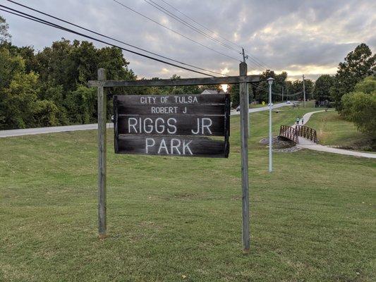 Entrance to Robert J Riggs Jr Park, Tulsa