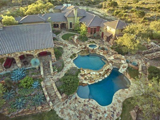 Ariel view of a Hill Country pool.