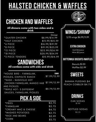 Halsted chicken and waffles menu