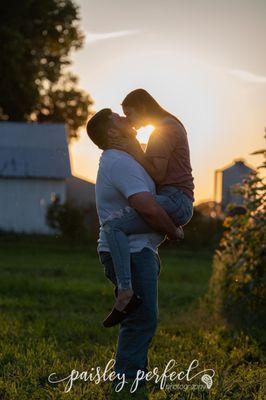 Engagement session, sunset, sunflowers