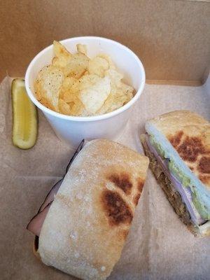 Behold...the Cuban sandwich with house seasoned kettle chips.