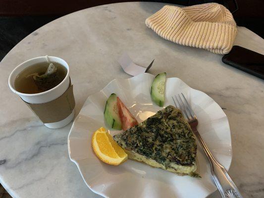 Green tea and mushroom and spinach quiche