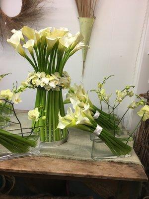 Calla Lilies and orchids used for this design to celebrate a special birthday