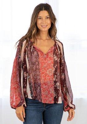 Bohemian Collection: Floral Long Sleeve Patchwork Blouse