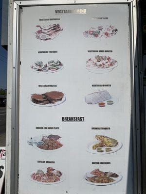 Vegetarian and Breakfast menu