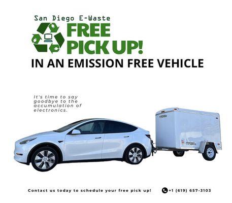 We offer free electronics recycling pick up, in a clean air vehicle.