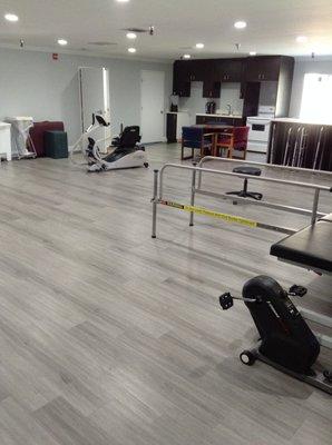 Featuring the largest therapy gym in the area with a full rehabilitation kitchen and bath