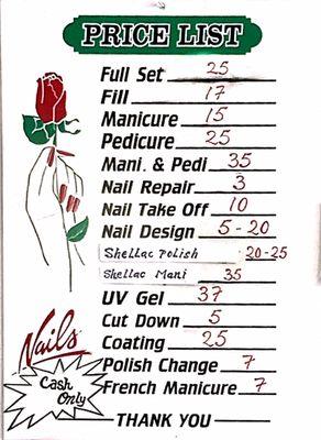 Menu Prices as of May 2017