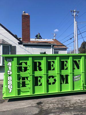 Green Team Container on job site of a contractor customer. Contractors should call for special pricing.