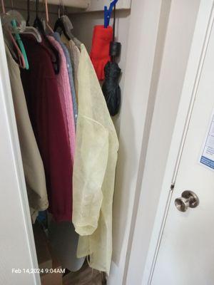 A personal protective equipment (PPE) was found hanging inside one of the resident's closet.