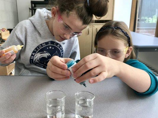 Fifth graders conduct an experiment in our "Idea Lab," our version of the "Maker Space."