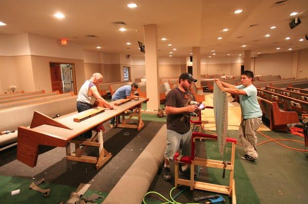 Pew Upholstery experts at work McPhail Church Services