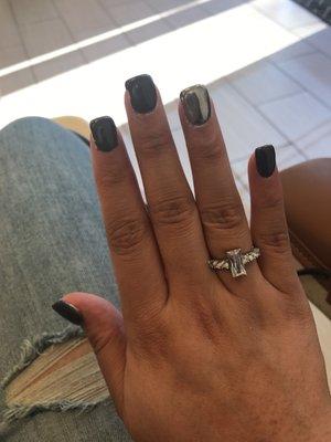 Grey Nails with chrome accent.