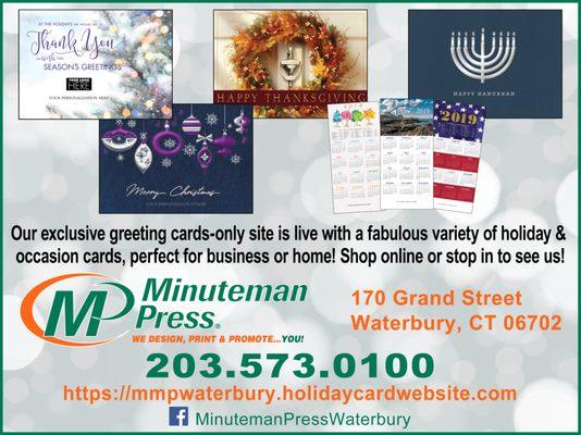 Holiday cards: we'll design cards just for you or order online: https://mmpwaterbury.holidaycardwebsite.com/