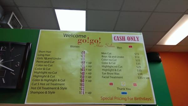 Price menu.