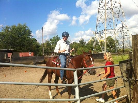 First day, on Trey.  The helmets aren't stylish, but they are essential equipment.