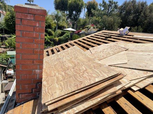 Ply wood behind chimney