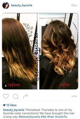 Before and after color correction ombré by Carla