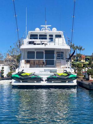 Back of a yacht with 2 Seadoos