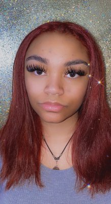 Copper Red hair color with volume lashes