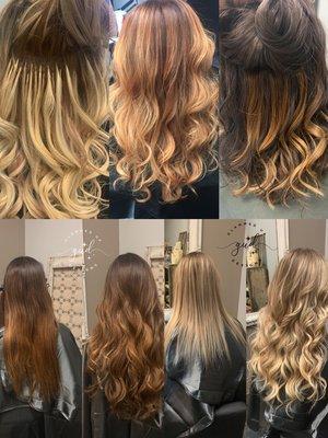 Hair extensions, balayage, and custom blending.