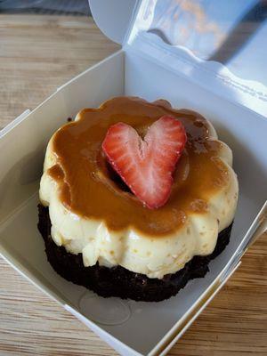 Chocoflan with a strawberry topping!