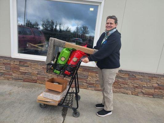 Happy mom going home to spoil her cats