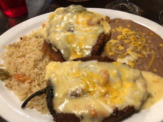 fajita beef Chille Rellano dinner - fried and smothered