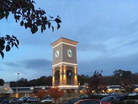 The Southbury Plaza clock tower at dusk