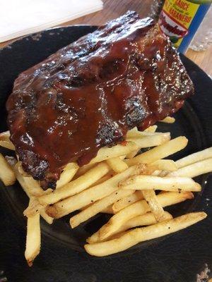 Baby back ribs with fries ($9)