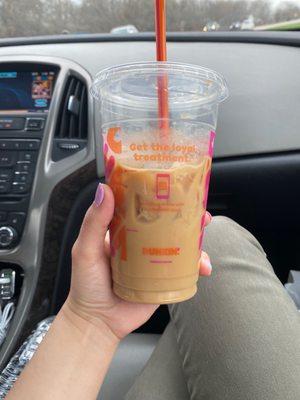 Iced caramel latte w/ oat milk