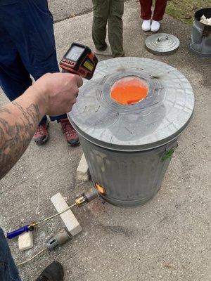 The Raku kiln!  This is low firing temps but still over 1,700 degrees!