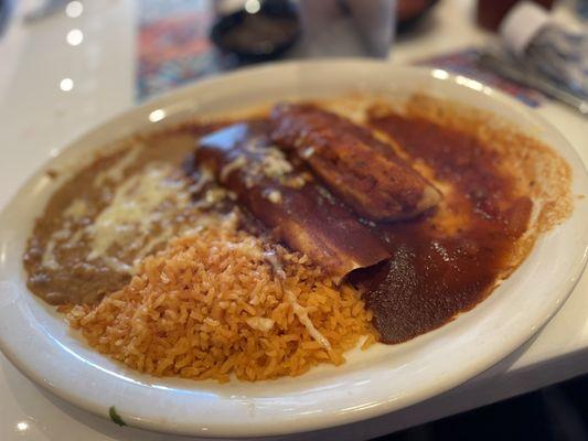 Chicken enchilada and pork tamales