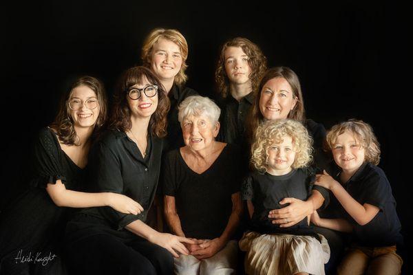 3 generations family portrait in Heidi Knight's studio. Wimberley, TX