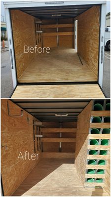 Custom build shelving for enclosed trailer.