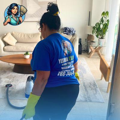 Yeshua cleaner in action, efficiently sanitizing a Miami home kitchen, ensuring every surface sparkles.