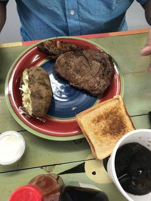 Ribeye steak dinner.