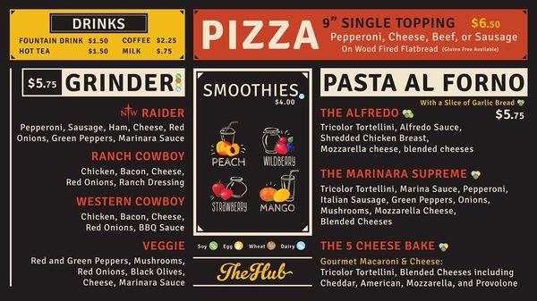 Pizza and pasta menu