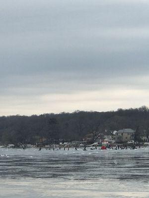 Lake with ice fishing