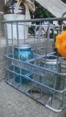 Ball jars and milk crate from countryside! Lids on ball jars are from wish.com they are solar lights!