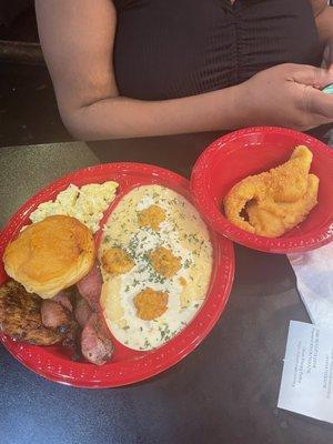 Continental breakfast with side of fried fish