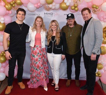 Miles Burris, Jillian Cardarelli, Madison Dennis (owner), HARDY, & Stacey Cato (CMT) at the grand opening of the new MHD Beauty Parlor