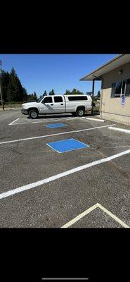 Parking lines along with handicap spaces