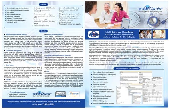 WEBeCardio is an integrated, cloud-based EMR & practice management system designed for cardiologists and their staff.