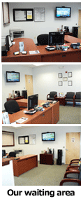 Our customer waiting area. Equipped with flat screen TV and complimentary coffee bar